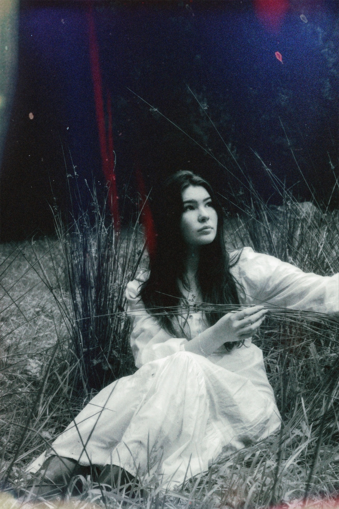 ladies portrait in nature, black and white film photography