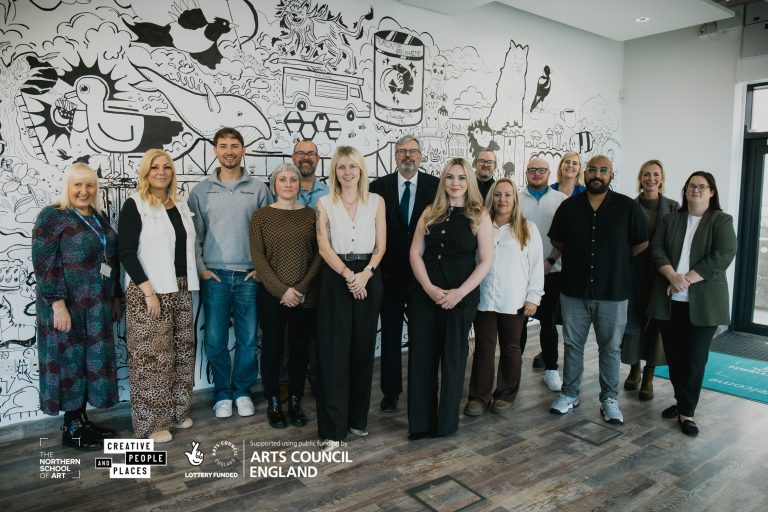 ArtsCouncilAnnouncement-edit01 Principal Martin Raby, Jess Tones & Olivia Burton from The Northern School of Art with the Rock Pools consortium partners, supporters and match funders.