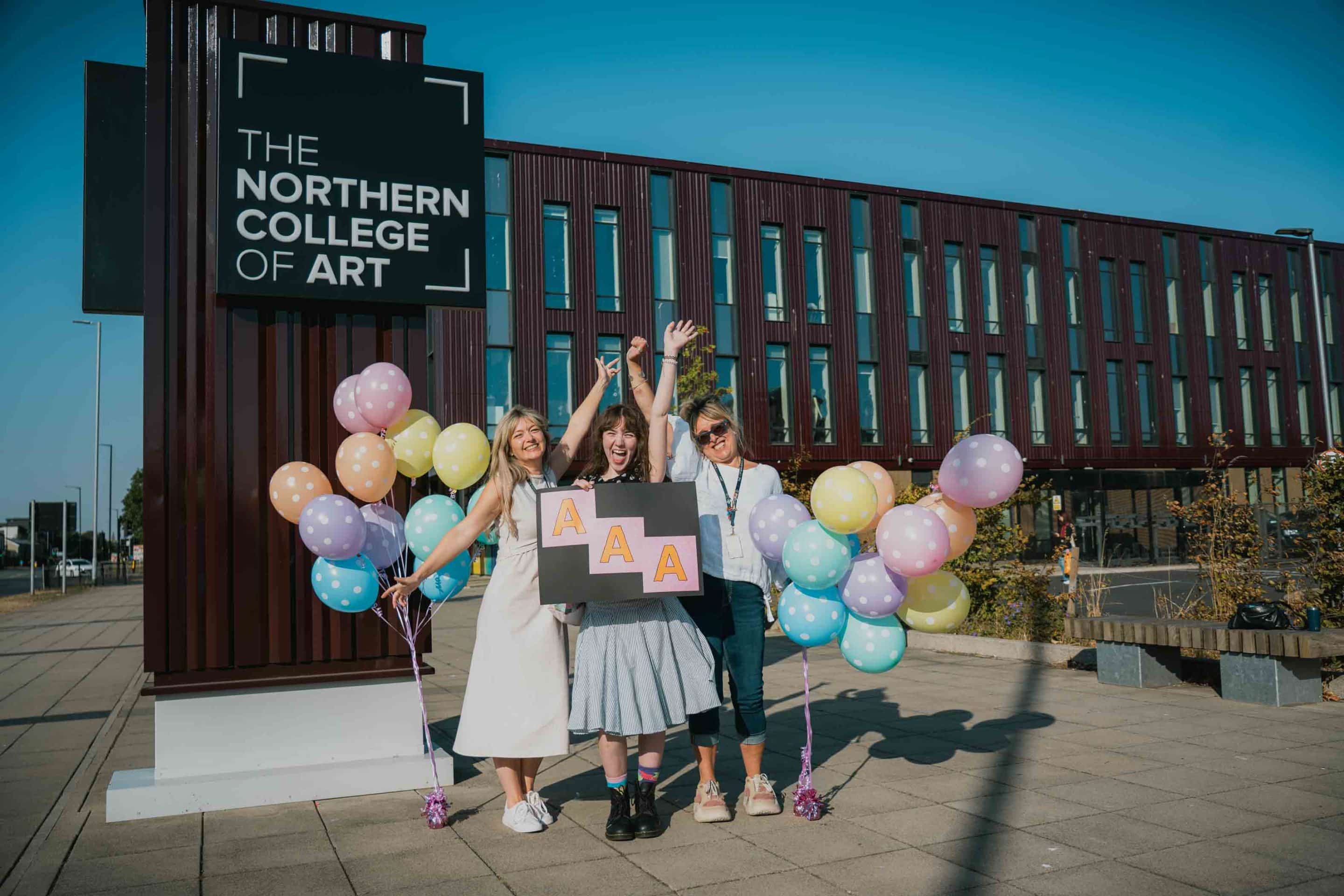 Tutor Katie Slater with student Pheobe Purdy and tutor Amanda Smith celebrating her amazing results