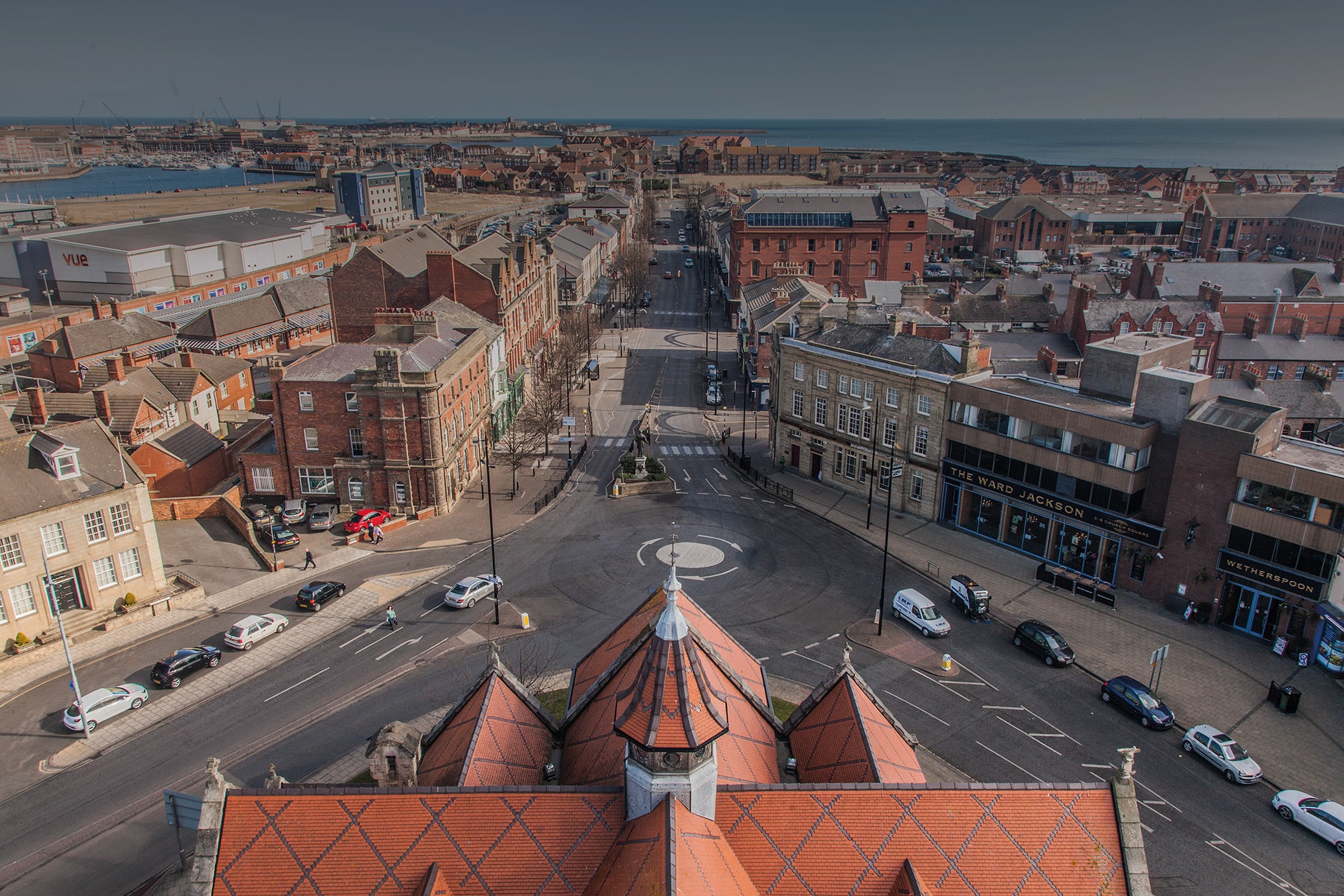 _MG_3430-Edit (1) (1) A birds eye view of Chruch Street Hartlepool, red roof, busy road